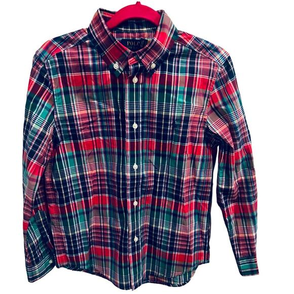 Polo Ralph Lauren BIG Boys Shirt Button Down Plaid Poplin Size 7 - Picture 1 of 4